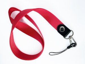 Šnúrka na mobilný telefón s karabínou, šírka 2 cm, farba červená