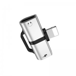 HOCO LS20 adaptér SHORT HF/audio + iPhone nabíjanie Lightning farba strieborná
