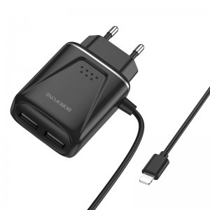 Cestovná nabíjačka Borofone BA50A, 2xUSB 2.1A Lightning kábel, farba čierna
