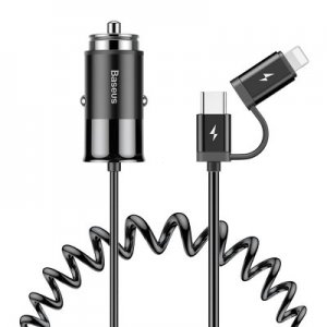 Nabíjačka do auta Baseus 1x USB 2,4A + kábel 2v1 - Micro USB typ C, Lightning
