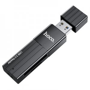 Čítačka pamäťových kariet HOCO HB20, 2v1 USB 2.0, farba čierna