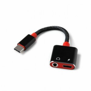Adaptér micro USB typu C + zásuvka typu C / 3,5 mm, farba čierna