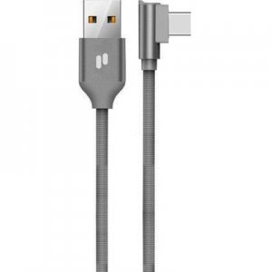 Dátový kábel Puridea L23 USB typ C 2,4A, QC, 90° koncovka, sivý