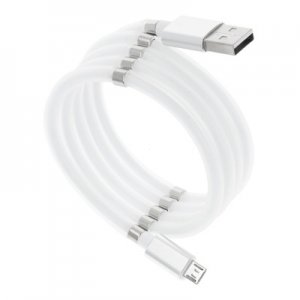 Dátový kábel Magnet, micro USB 2,4A, biely