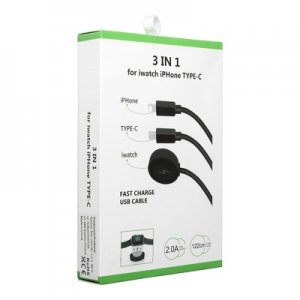 Dátový kábel iPhone 4v1, lightning konektor + Apple watch 3W, USB TYP C, Micro USB farba biela