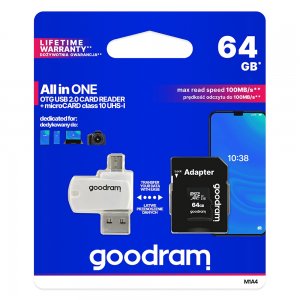GOODRAM 64GB pamäťová karta micro SD Class 10 Blistr + adaptér, čítačka kariet