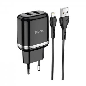 Cestovná nabíjačka HOCO N4 Aspiring 2x USB 2,4A + Lightning kábel, čierna