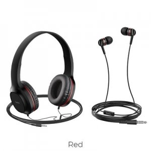 Slúchadlá + HF HOCO W24, 3,5 mm Jack, farba červená