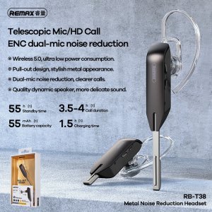 Náhlavná súprava Bluetooth REMAX metal RB-T38 s redukciou šumu, čierna