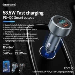 CL adaptér REMAX RCC-215, USB typ C, PD 36W + USB QC 5A, farba čierna