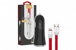 CL adaptér LDNIO 2xUSB 3,4A + lightning kábel, farba čierna