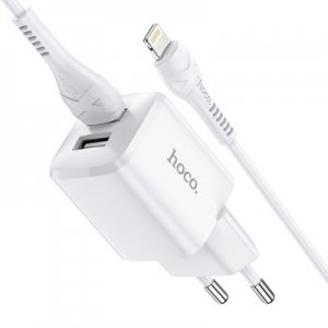 Cestovná nabíjačka HOCO N8 Briar 2x USB 2,4A, Lightning 8-pinový kábel, biela