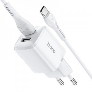 Cestovná nabíjačka HOCO N8 Briar 2x USB 2,4A, kábel USB Type-C, biela
