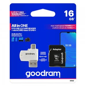 Pamäťová karta GOODRAM micro SD 16GB Class 10 Blistr + adaptér, čítačka kariet