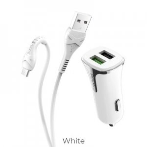 CL adaptér HOCO Z31, 2x USB QC 3.0, kábel Micro USB, biely