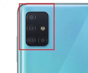 Sklo zadného fotoaparátu Samsung A515 Galaxy A51 čierne s rámom