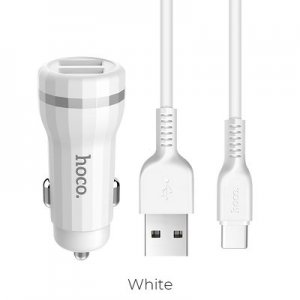 CL adaptér HOCO Z27 2x USB 2,4A, kábel USB typu C, biely