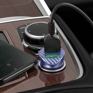 CL adaptér HOCO Z39 2x USB QC 3.0, 18W + kábel USB Type-C, tmavomodrý