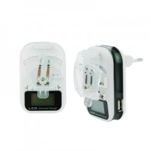 Cestovná nabíjačka batérií Universal M-LIFE s LCD + USB výstupom farba biela