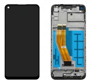 Dotykový panel Samsung M115 Galaxy M11 + LCD + rámček čierny Servisný balík - originálny