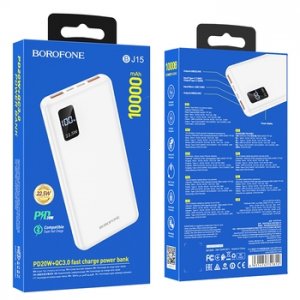 Externá batéria POWER BANK Borofone BJ15, 10000mAh PD QC 3.0, 22,5W 2x USB, USB Type C, farba biela