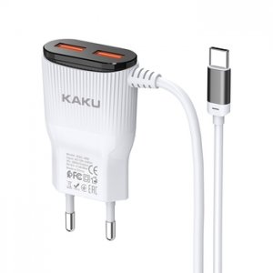 Cestovná nabíjačka KAKU Hongtai (KSC-488) 2x USB 2,4A + kábel USB typu C, biela
