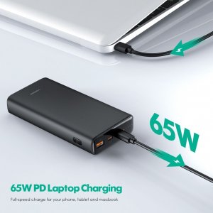 Externá batéria POWER BANK Veger T65A NoteBook, 20000mAh PD65W QC 3.0, 1x USB 1x USB Type C, farba čierna