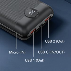 Externá batéria POWER BANK Veger S20, 20000mAh PD22,5W QC 3.0, 2x USB 2x USB Type C, Micro USB, farba čierna