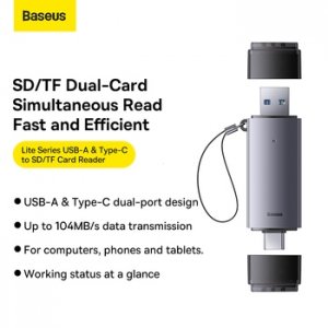 Čítačka pamäťových kariet Baseus Lite (WKQX060113) SD / microSD, USB + USB typu C, sivá