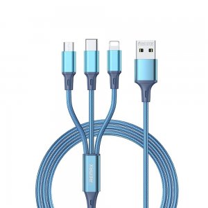 Remax RC-189th Dátový kábel 3 v 1, Micro USB, USB Type-C, Lightning, modrý