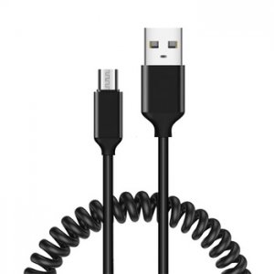 Dátový kábel špirálový, Micro USB, 2A, 1m, farba čierna
