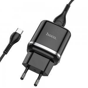 Cestovná nabíjačka HOCO N3 s jedným portom, QC 3.0, 18 W, kábel USB typu C, farba čierna