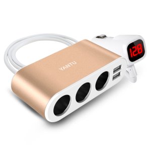 CL zásuvka do zapaľovača B08 - 3 zásuvky + 2xUSB - 3,1A (120W) zlatá